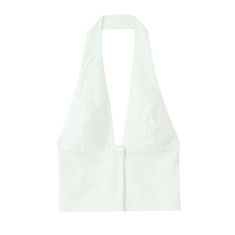 Kaslead New Arrival Women's Clothing Fashion Style Fashion Minimalist Stretch Hanging Collar Tops 0085339