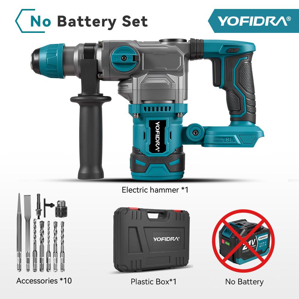 YOFIDRA Brushless 26MM Electric Hammer Impact Drill 8000IPM Multi-Screwdriver Rotary Drilling Tool For Makita 21V Battery Pin