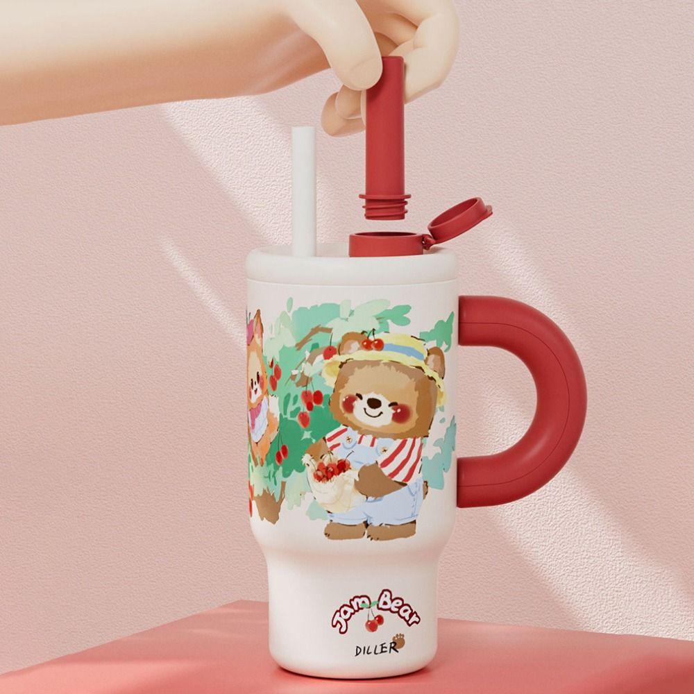 Portable 1000ML Straw Vacuum Cup Large Capacity Detachable Tea Storehouse Insulated Cup Cold&Hot 316 Stainless Steel Tumbler Car