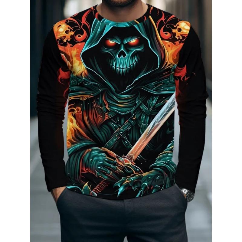 Herren Freizeit-T-Shirt mit langen Ärmeln, modischem Print-Design, ein bequemes und lässiges Oberteil, maschinenwaschbar