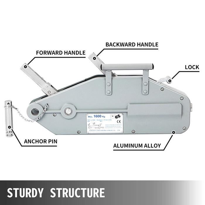 Manual Winch - VEVOR - 1.6 T - 20 M Cable - Aluminum Alloy - High Strength