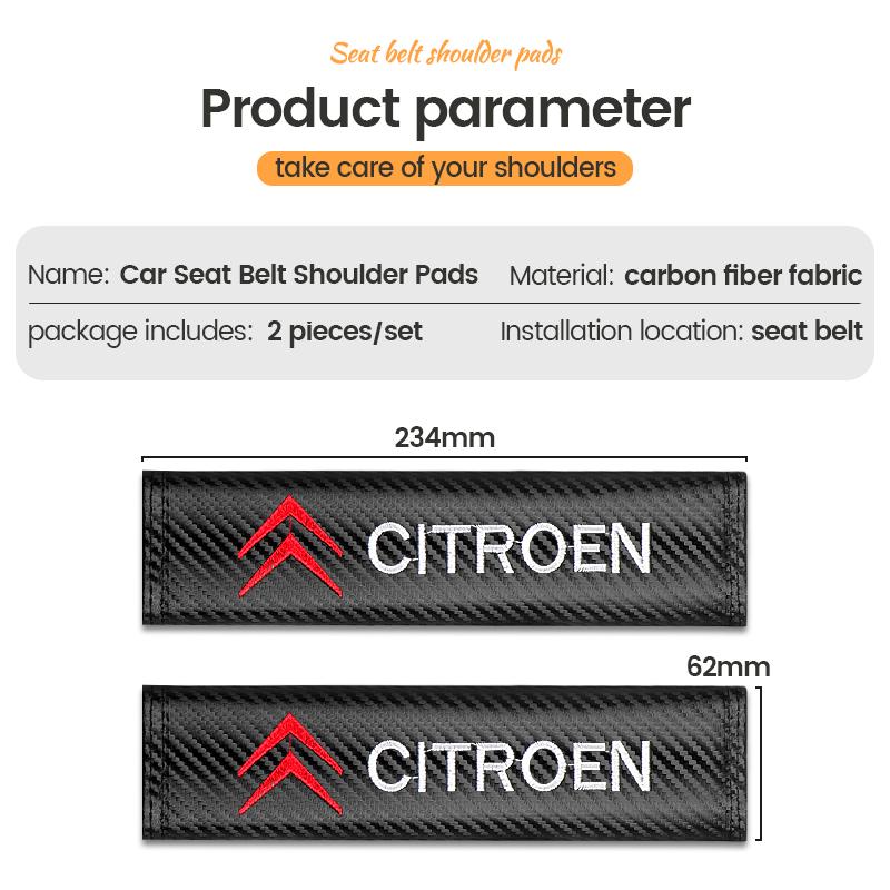 QQEP4 For Citroen C3 C5 Aircross C5X C4 Picasso e-C3 C1 C-Crosser C6 Interior Accessory Carbon Fibre Seat Belt Cover Shoulder Pads