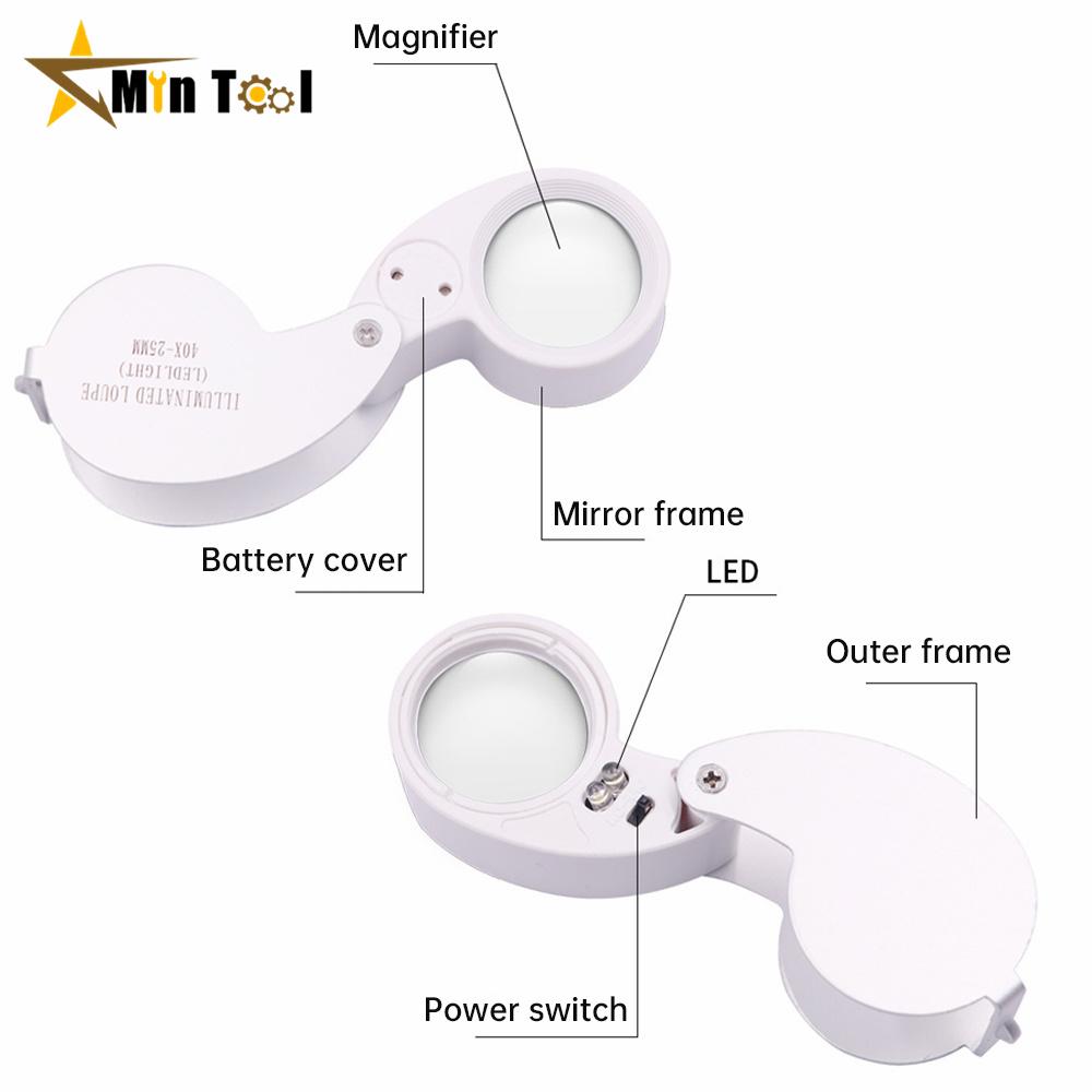 40X-25mm LED Illuminated Jewelers Loupe Magnifier With Light Diamond Eye Magnifying Glass Tool For Jewelry Antiques Coins Stamps