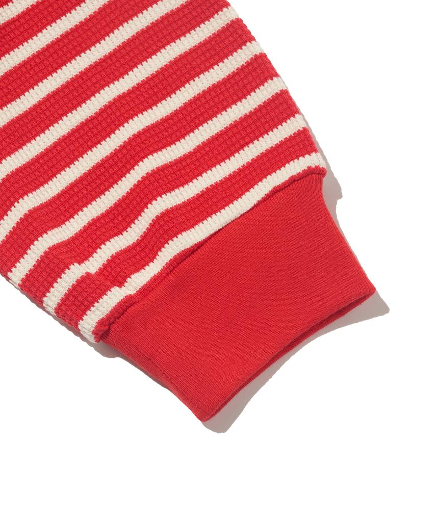TAILOR STUDIO Heritage Waffle Stripe Long Sleeve Tee (Red)