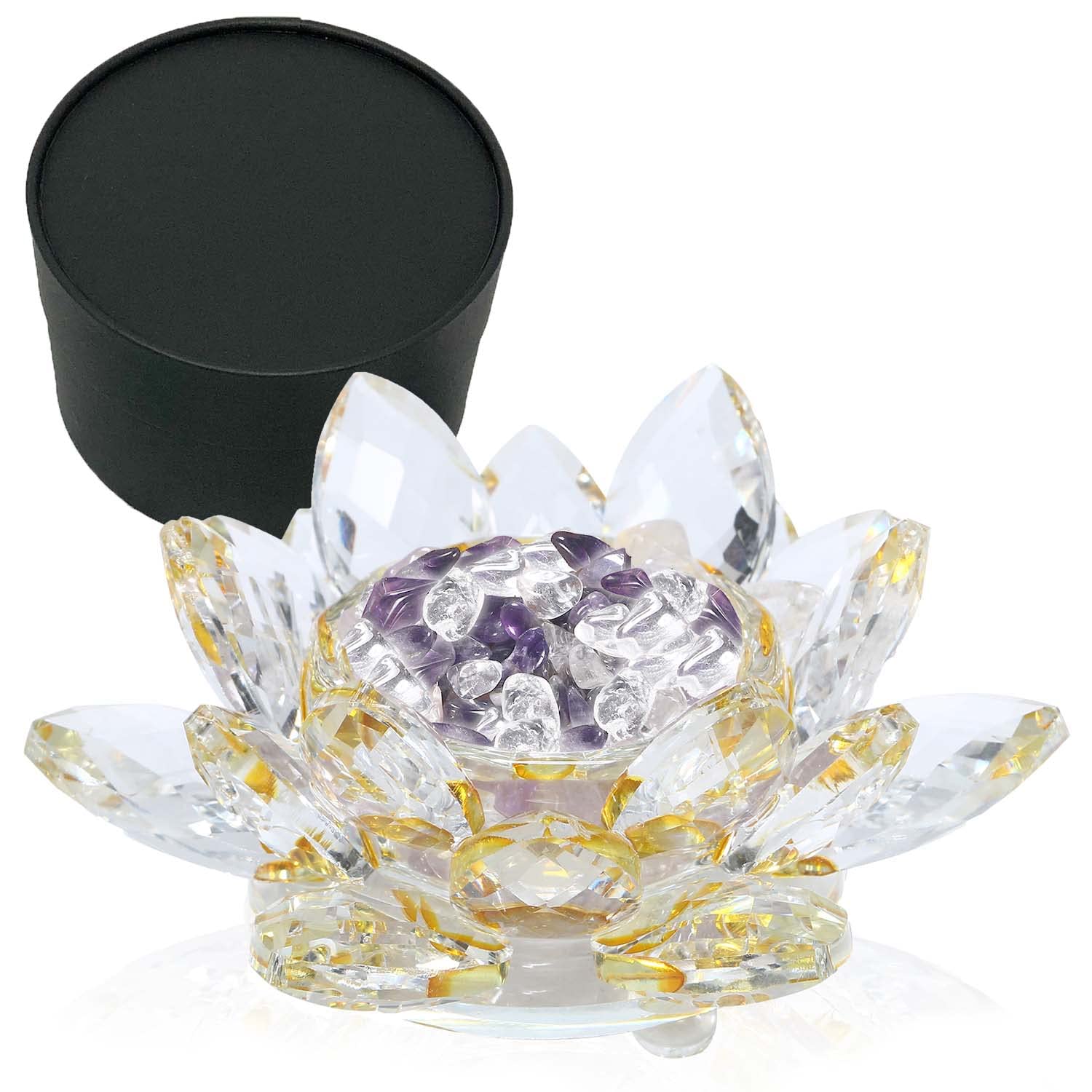 

Ловец солнца «Цветок лотоса», хрустальный орнамент с аметистом и галькой Фэн-шуй и исцеления, очищающий, Шуй, прихожая, богатство, (желтый)