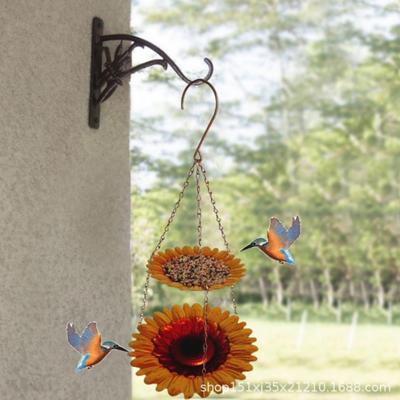 Mangeoires à oiseaux pour l'extérieur Plateau métallique à double couche Suspendu Design tournesol Mangeoire à oiseaux pour pinson colibri Jardin de jardin