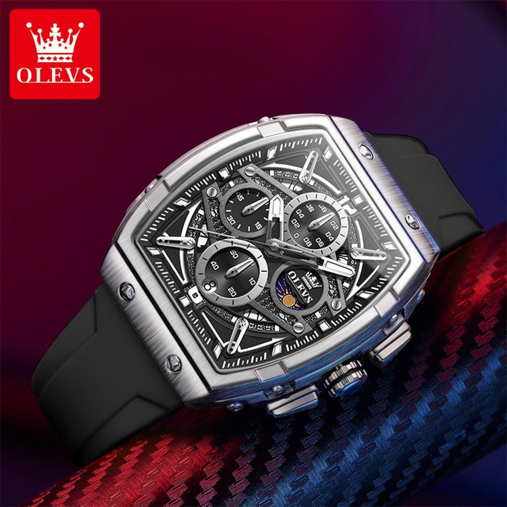 OLEVS Watch Men Chronograph Quartz Wristwatch Big Dial Moon Phase Hand Clock Date Waterproof Original Fashion Men's Watches