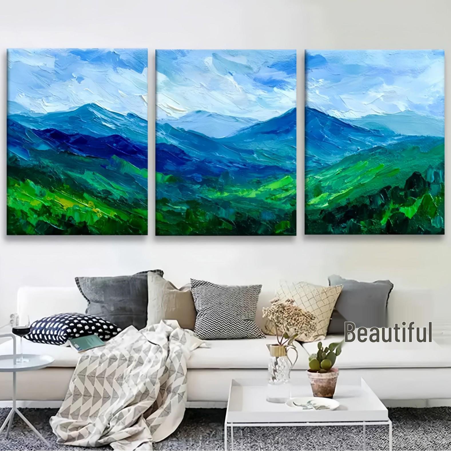 Flowing Water Wealth: Antique-Style Landscape Painting for Living Room, Chinese Retro Entrance Décor, Good Omen Art 20x30