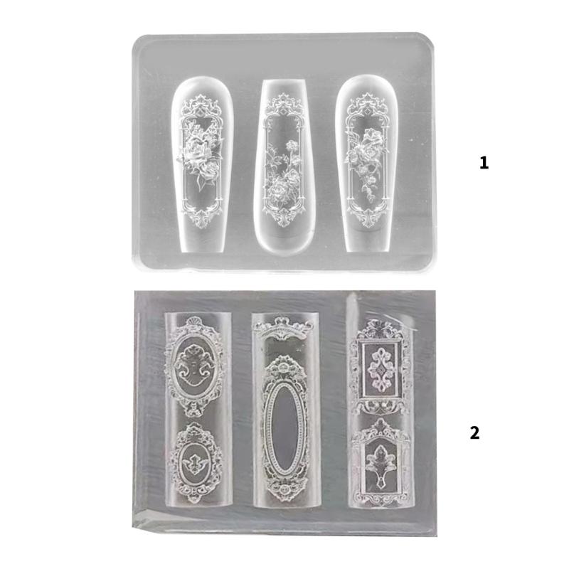 Nail Art Silicone Stamp Mold for Party and Salon Rose Window Shaped Manicure Mould Embossed Nail Stencils for Women