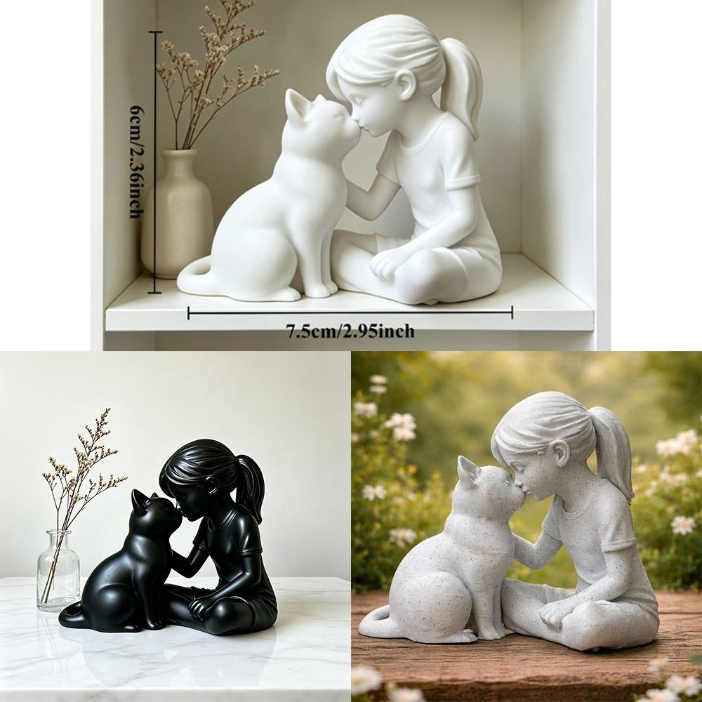 Unique Girl Cat Friendship Statues Plastic Girl Cat Ornaments Desktop Cat Figurine Living Room