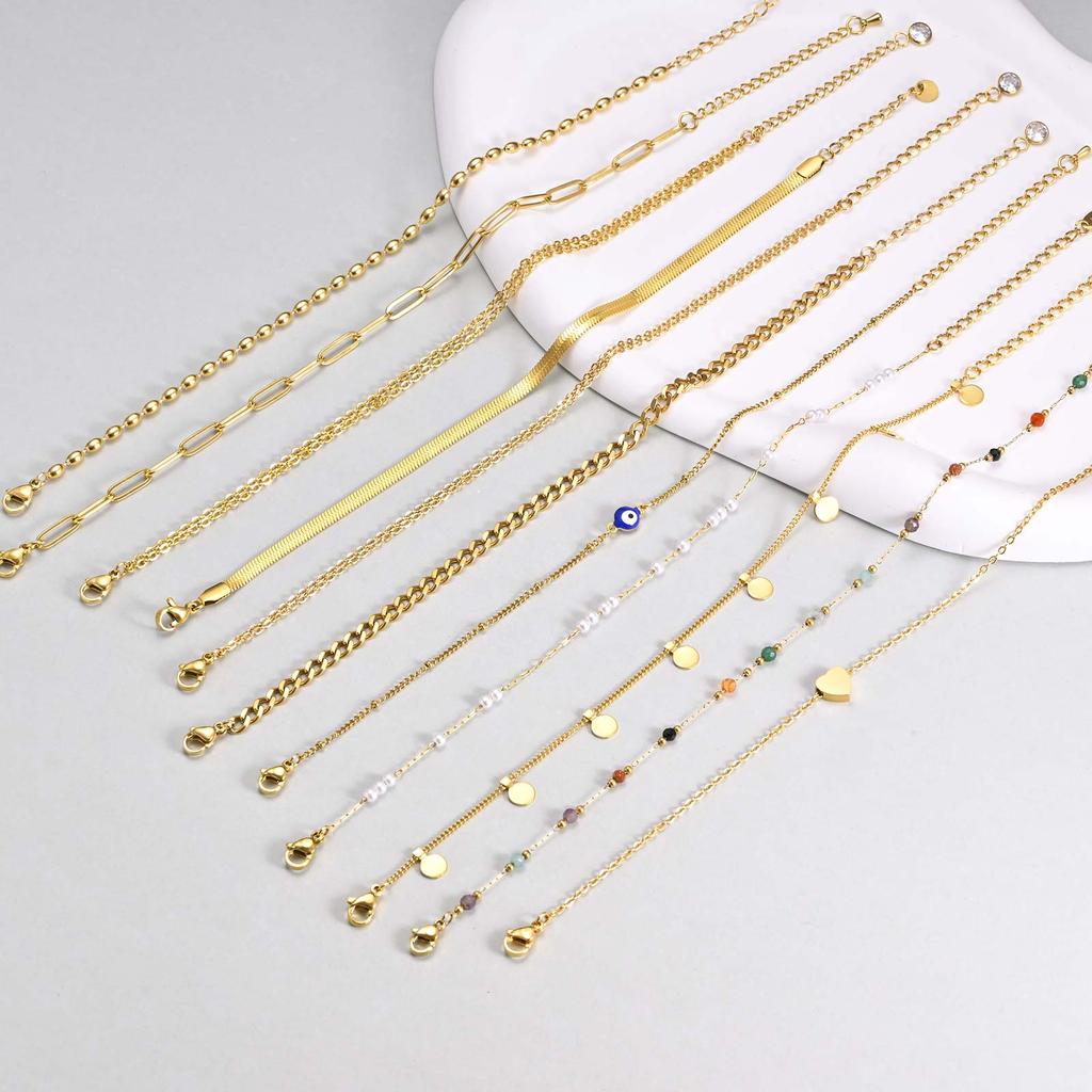 Stainless Steel Pearl Anklets Bracelet for Women, 18k Gold Plated Foot Chain Adjustable Stackable Bracelets on Leg Jewelry