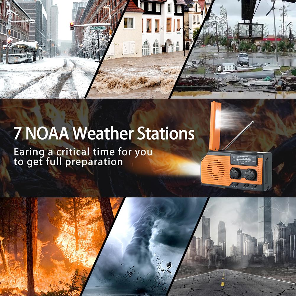 Hand Crank Radio Portable Solar Power Hand Crank Radio AM/FM/WB NOAA Weather LED Flashlight for Outdoor Camping Hiking