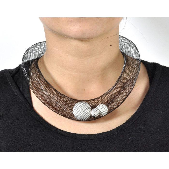 Large Donut Necklace - Mesh and White Polymer