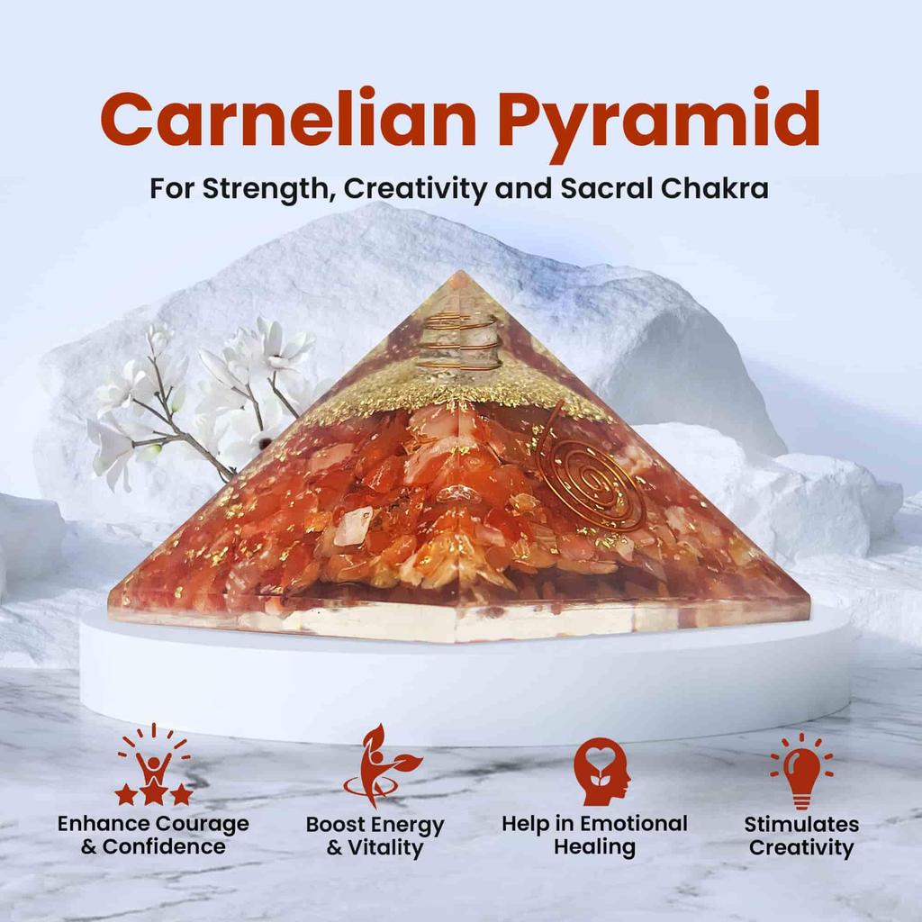 SOLAVA Original Carnelian Stone Pyramid - Orange Crystal Pyramid for Boosting Self-Esteem, Courage, Motivation, Creativity, Good Health, Positive