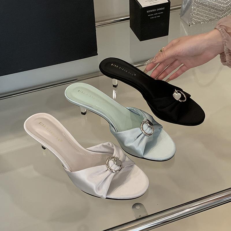 

Summer new fashion temperament open-toed high-heeled cool slippers women s high-heeled slippers women s high-end wear 40 зелёный