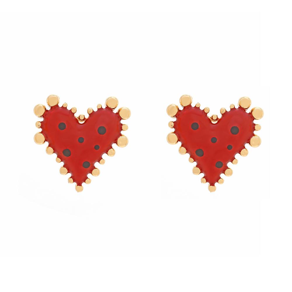 

DIGADAGU Metal Spotted Heart Geometric Stud Earrings New Simple Luxury Earrings Women Party Zircon Accessories красный