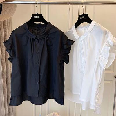 Vintage Blouse for Women Cotton Casual Shirts Ruffles Short Sleeve Blouses Ladies Tops Loose Summer