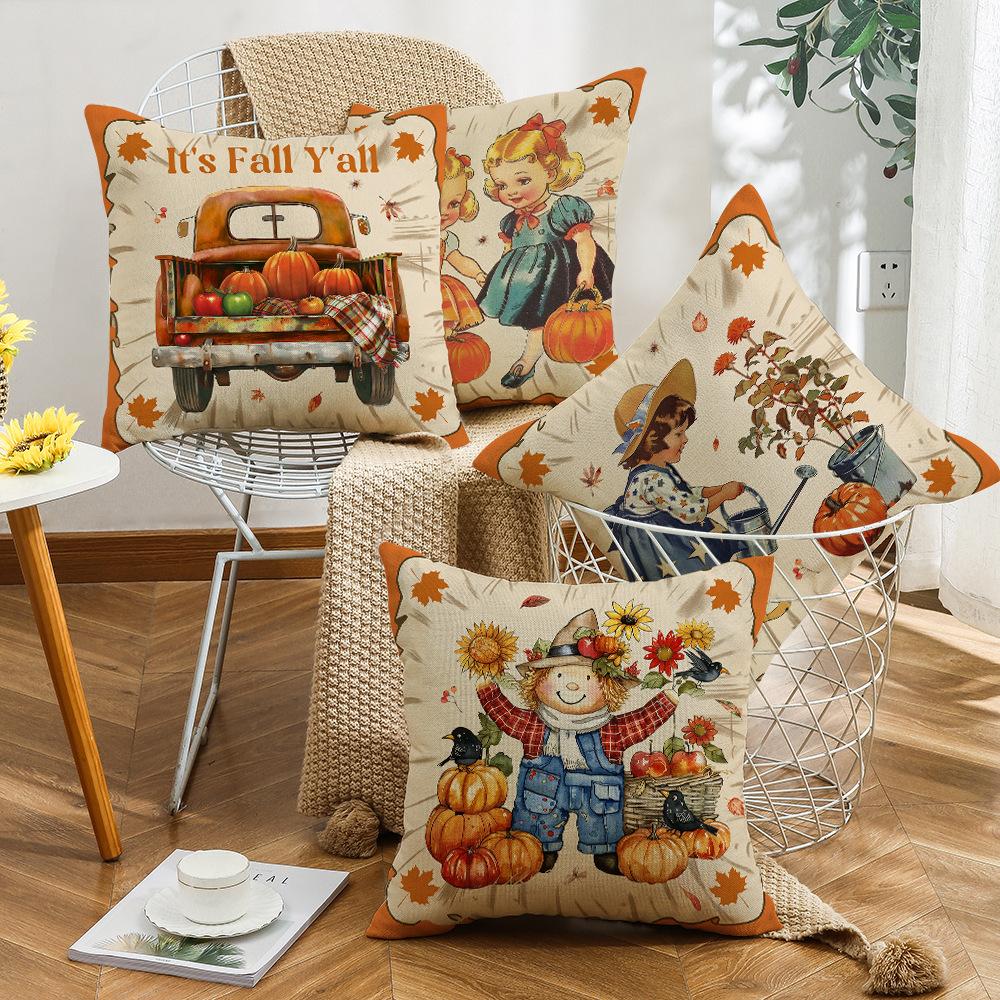 New Thanksgiving Autumn Cushion Pumpkin Maple Leaf Letter Print Sofa Cushion Cover Cushion Decoration