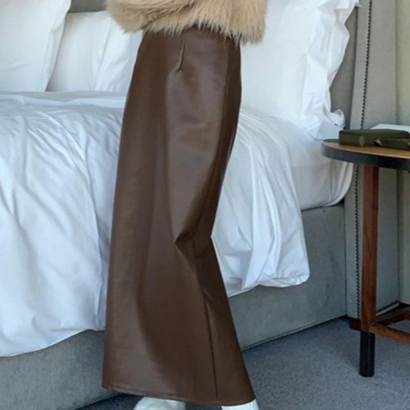 Loose Outer-Wear Women's Early Autumn Slim-Fitting Midi Skirt High Waist Long Skirt With Split Design