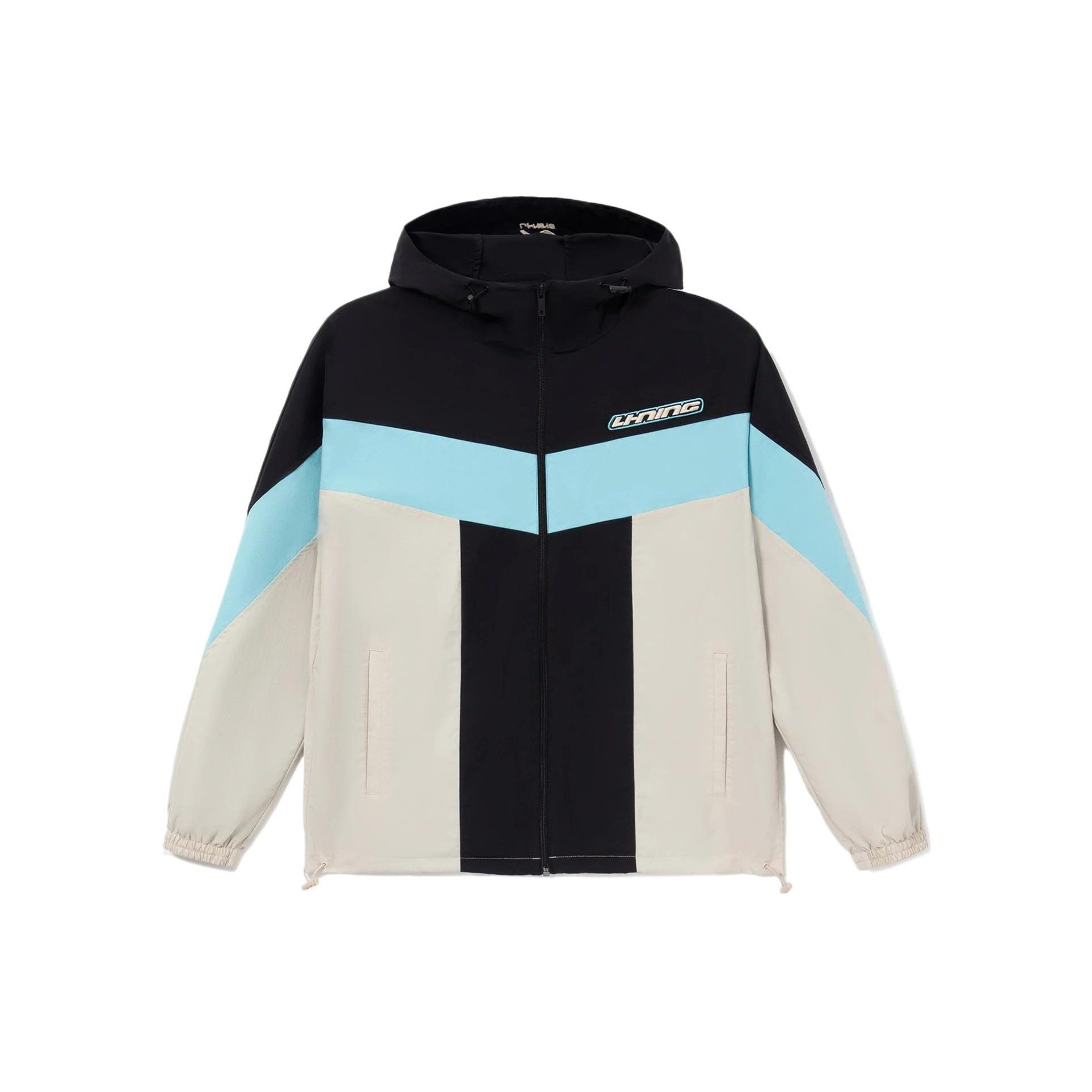 Li-Ning Logo Color Block Full Zip Hooded Jacket Black Oatmeal Men s AFDS033-5 S