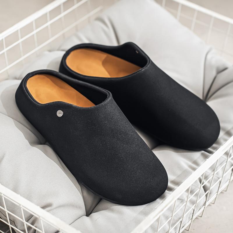 

Leather Half Shoes for Men Mules Large Size 45 46 Semi-Drag Loafers Slippers Open-back Casual Shoes Slides Sandal Slip On Flats 39