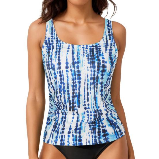 Women Swimsuit Tops U-Neck Sleeveless Striped Print Vest Suspender Chest Pad Beach Style Vest Tops Vacation Party Wear