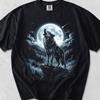 Wolf Howling Moon Graphic T-Shirt, Retro Cosmic Unisex Tee