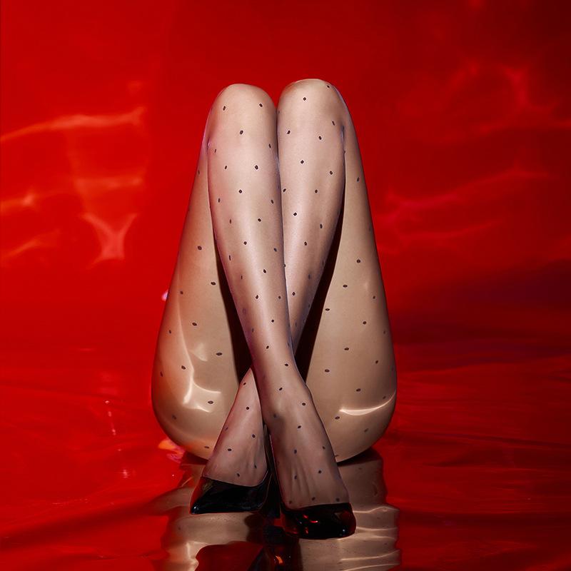 512Vintage Polka Dot Ultra-Thin Silky High-Transparency Sexy Stockings360Seamless Footed Plus Size Polka Dot Pantyhose