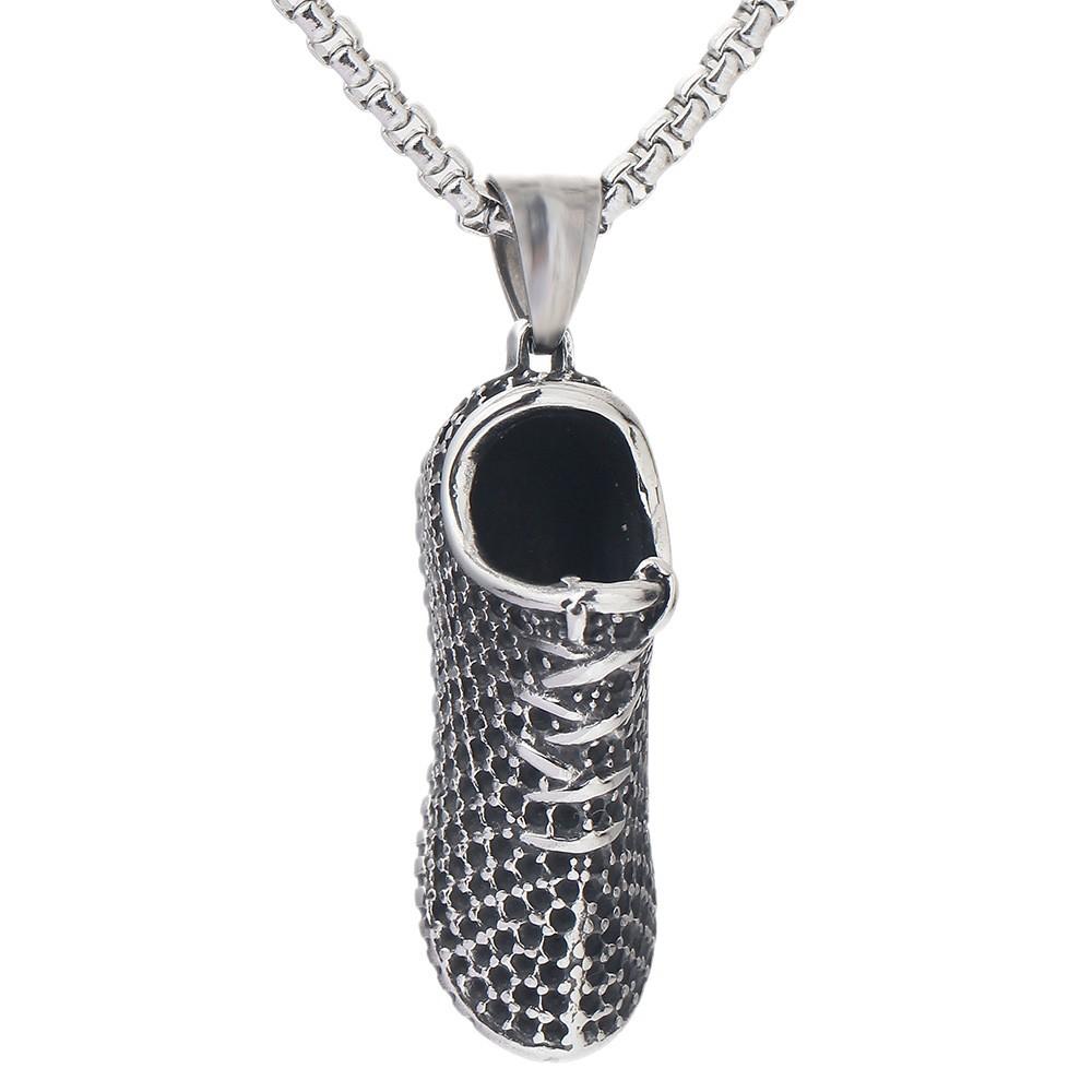 New European and American Hole Air Running Shoes Abstract Trendy Titanium Steel Necklace