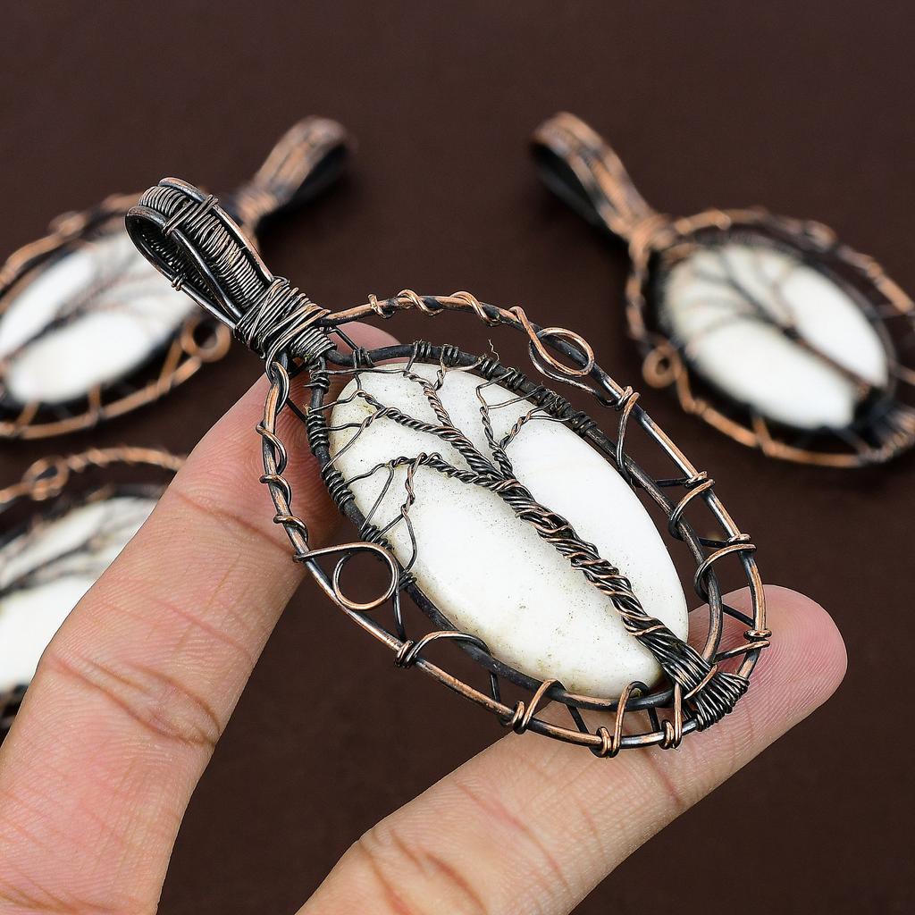 Scolecite Handmade Copper Wire Wrap Tree Of Life Pendant 3.35" L0B77