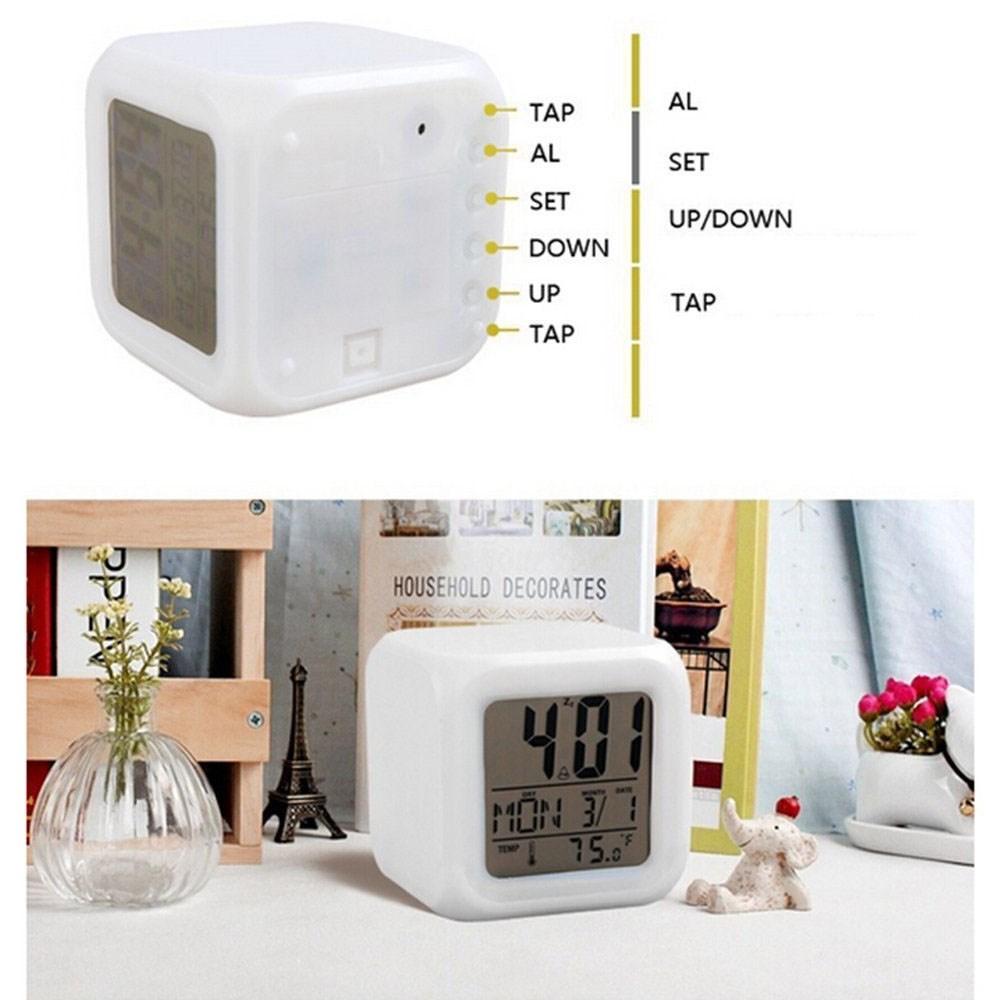 Colorful Night Light Alarm Clock with Temperature Display 7 Color Changing LED
