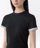 MUSINSA STANDARD WOMAN Women'S Slim Lace Trim T-Shirt [Black/White]