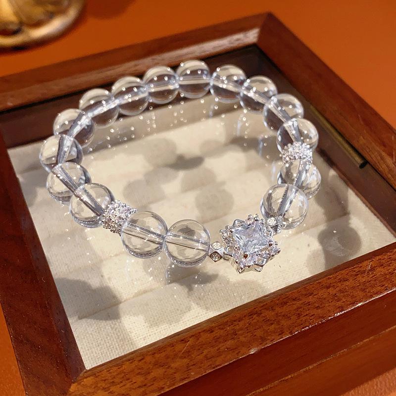 Natural Crystal Beaded Bracelet: Yellow & White Retro Wenwan Style, Light Luxury, High-End Jewelry