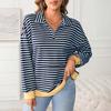 Damen Modisches Gestreiftes Revers Langärmeliges Sportliches Freizeit-Pullover Sweatshirt Oberteil