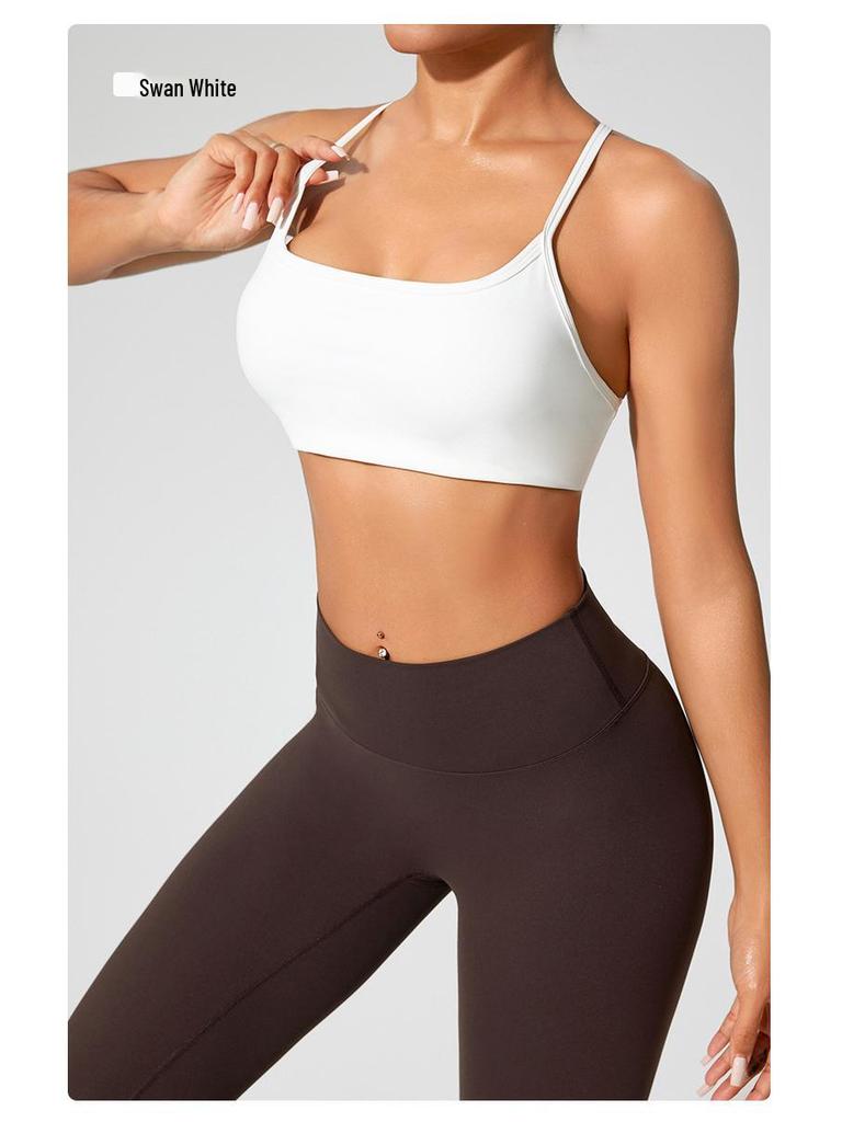 European & American Women's Yoga Clothes: Medium-Intensity Spaghetti Strap Sports Bra & Beautiful Back Camisole