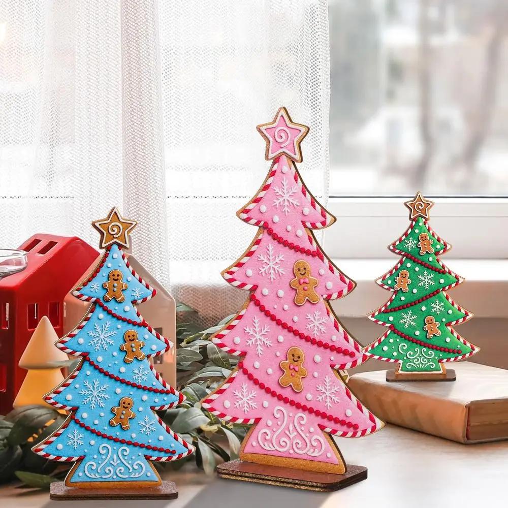 New Gingerbread Man Christmas Trees Candy Colors Wooden Christmas Tabletop Decoration Gift Room Ornament for Christmas Party