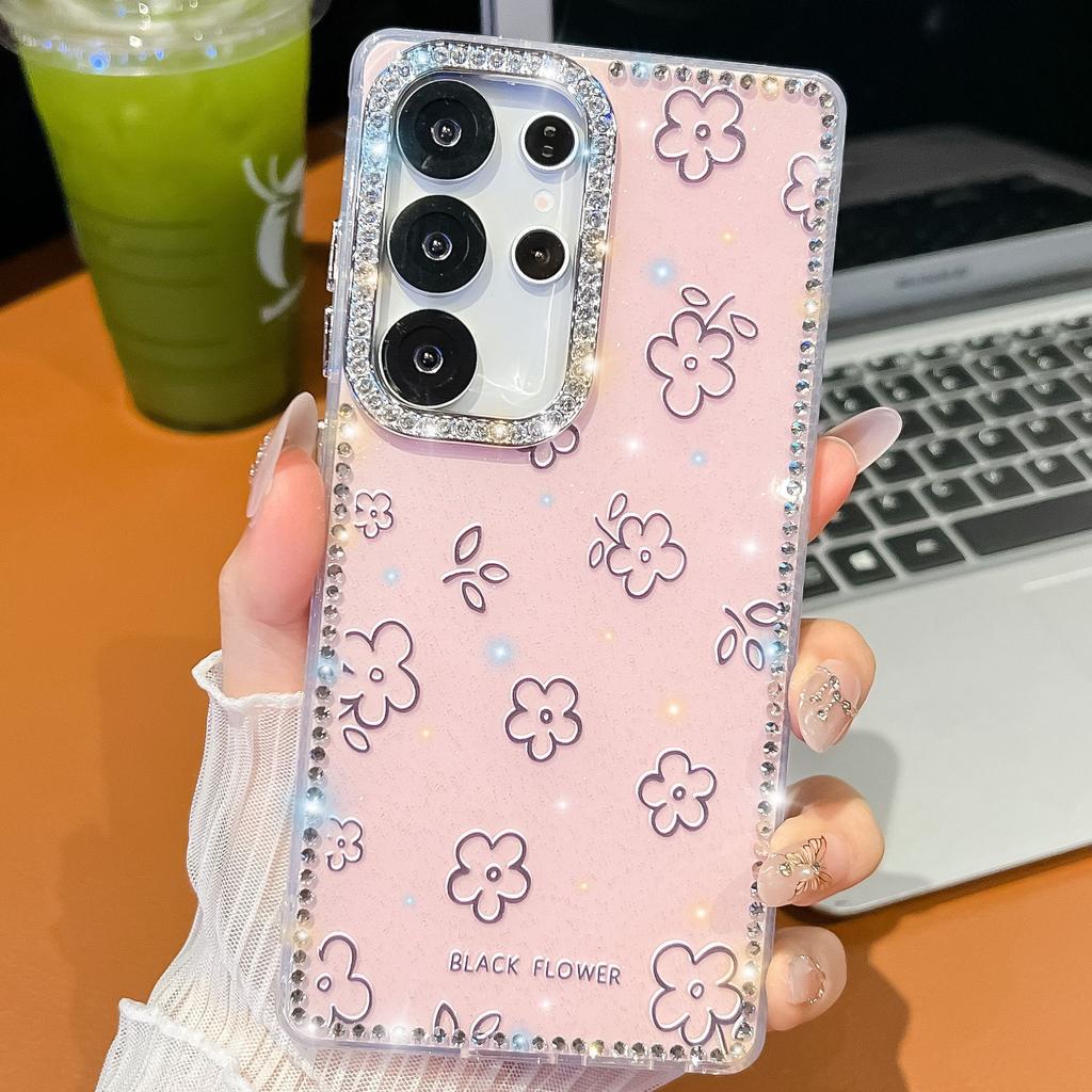 Samsung S25Ultra Mobile Phone Case Flash Drill S24FE Flower One Line Mirror Bracket A36 Protective Cover