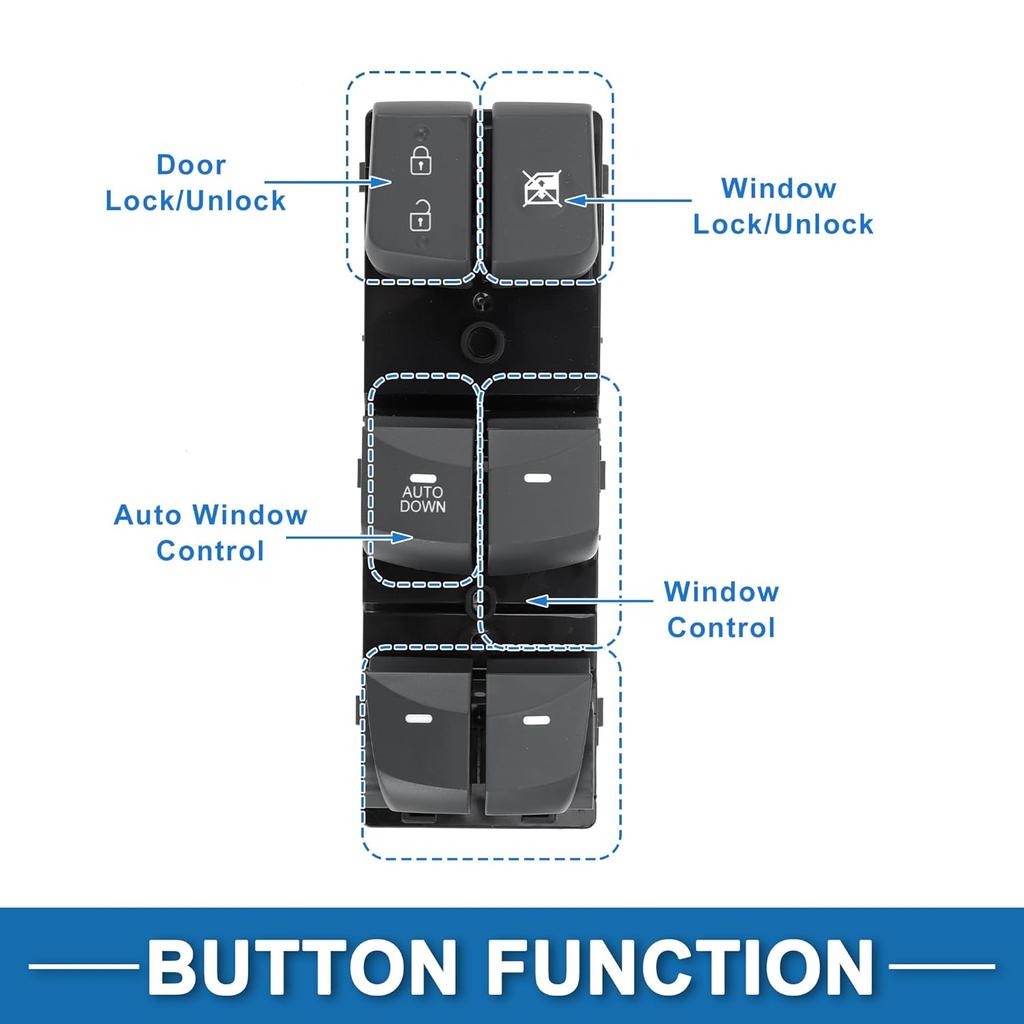 Power Window Switch No.935703X032RAS Front Left Driver Side Window Control Switch for Hyundai Elantra 2012-2015 Black Gray
