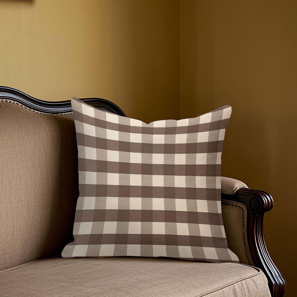 Housse de coussin carrée à carreaux moka en jacquard pour canapé, coussin lombaire de bureau, taie d'oreiller décorative pour la maison 50x50cm