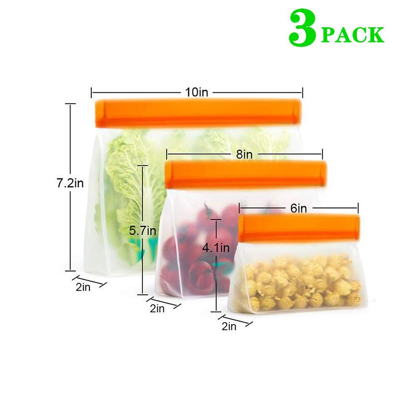 Reusable Food Storage Bag Upgrade Leakproof Top Stand Up Freezer Sandwich Ziplock Bag Silicone PEVA Food Preservation Shut Bag