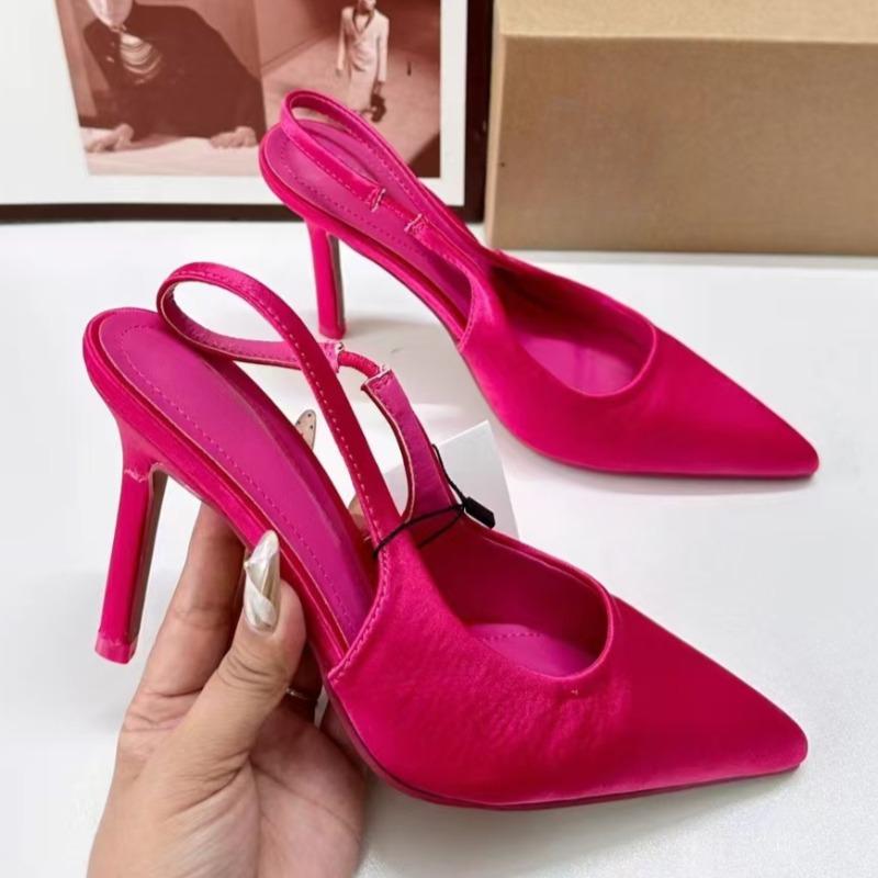 

luxury pink women high heels shoes for party prom elegant Silk shallow slingbacks wedding bride pumps spring footwear 36 розовый