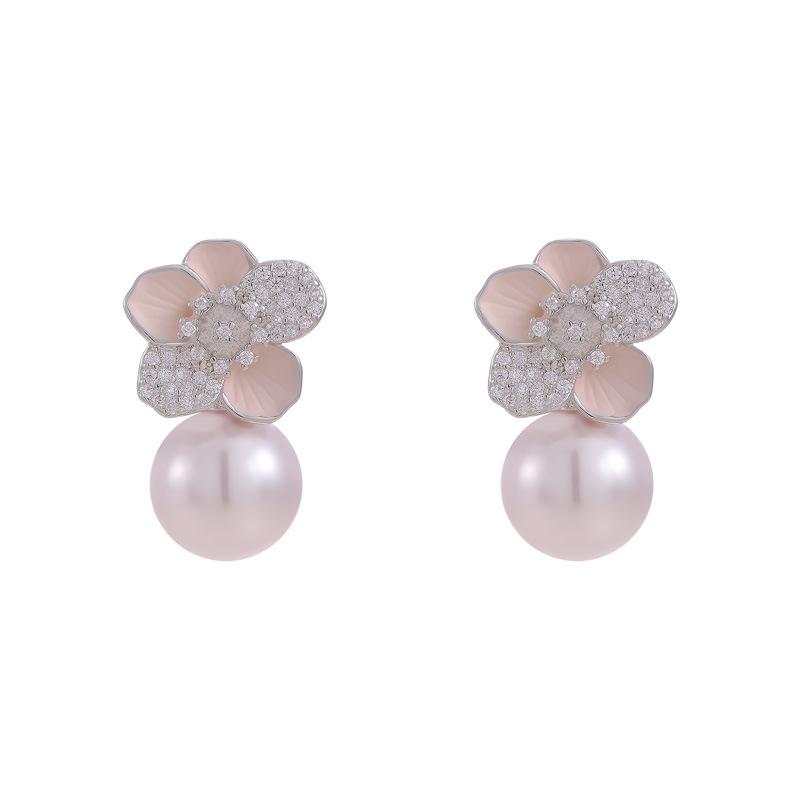 2025 Rose Pearl Flower Stud Earrings - Elegant Micro-Paved Design with Luxurious, Sophisticated Flair.