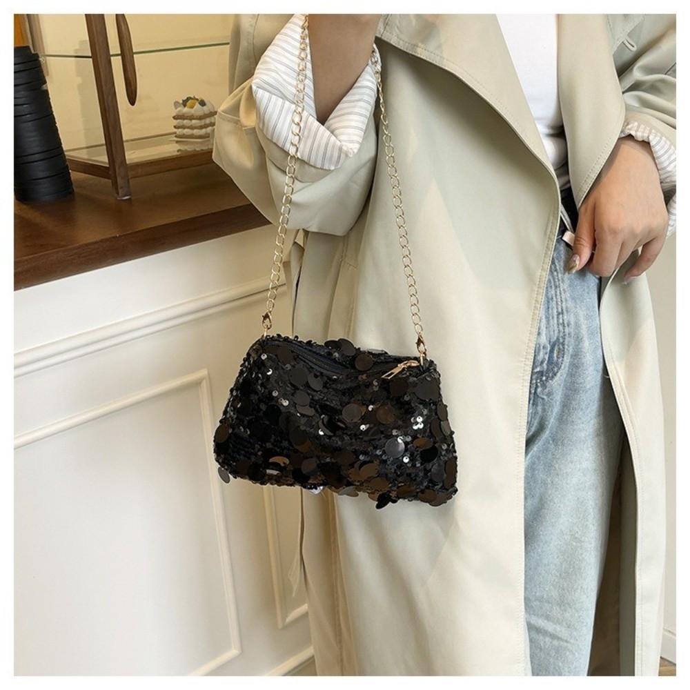 Elegant Chain Tote Bag Blingbling Female Handbag Simple Sequin Shoulder Bag  Lady Girl