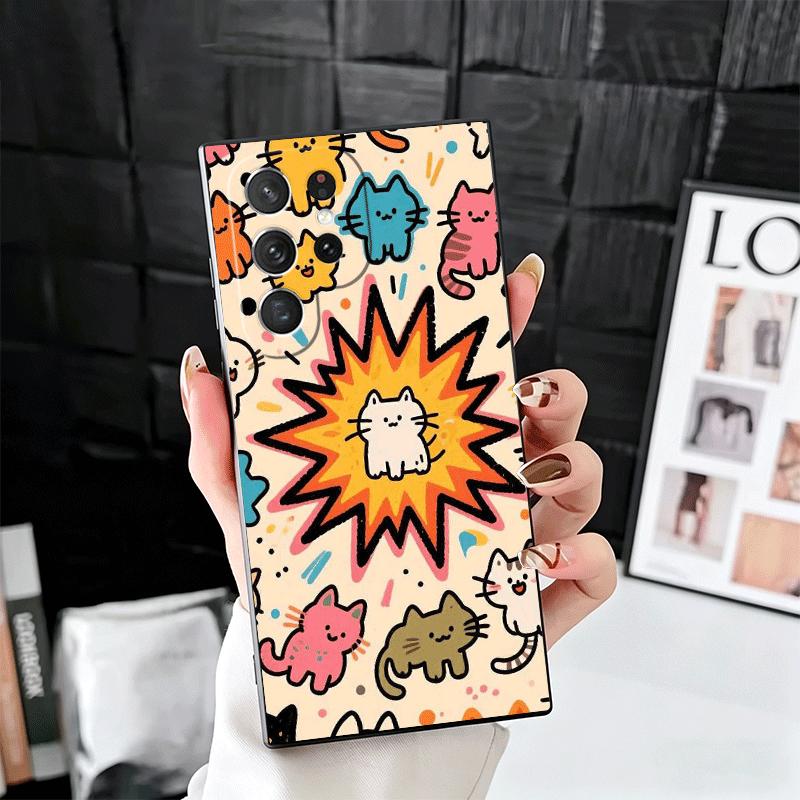 Cartoon Cute Cats Theme Soft Phone Case for Samsung Galaxy S26 S25 Edge S24 Ultra S23 Plus S22 S21 FE S20 Black Cover Back Shell