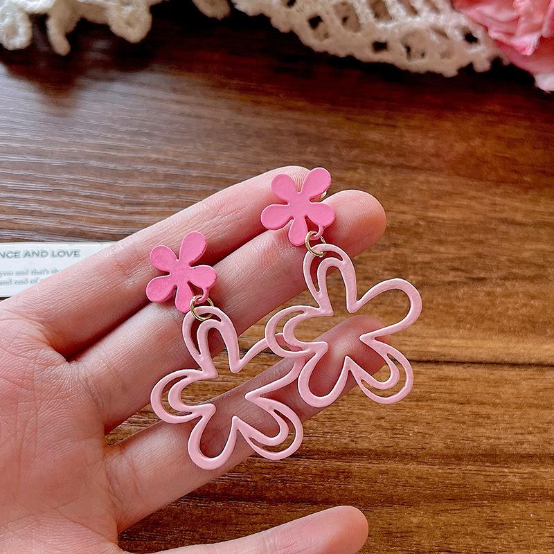 925 Silver Needle Korean Fashion Pink Flower Drop Earrings For Women Jewelry Trending New Women's French Blue Earrings Gift
