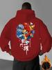 Men's Fall/winter Casual Sporty Street Japanese Carp Wave and Paper Airplane Patterned Print Warm Hooded Sweatshirt
