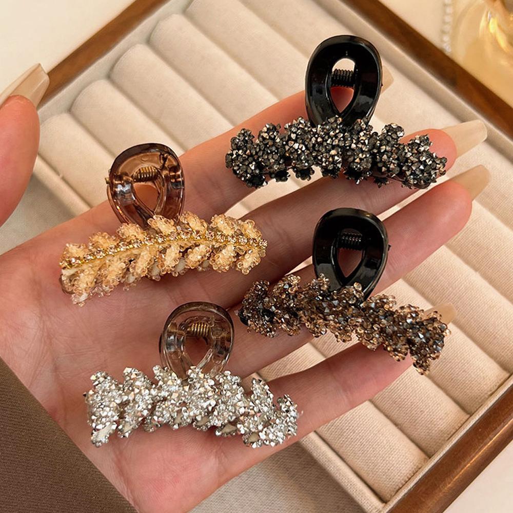 Für Starken Halt Dutt Damen Mädchen Täglicher Gebrauch Kopfschmuck Strass Blattform Haarspange Kleine Größe Kristall Weizen Hai Kiefer Klemme