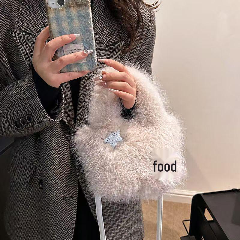 

Korean Style Furry Square Bag - 2025 Autumn/Winter Collection: Handbag, Commuter, Solid Color, Shoulder & Crossbody Bag. білий