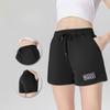 Women's Spring & Summer Pure Black Casual Sports Shorts, Quick - Dry Mid - Waist Drawstring Shorts for Fitness, Quarter Length Yoga Shorts