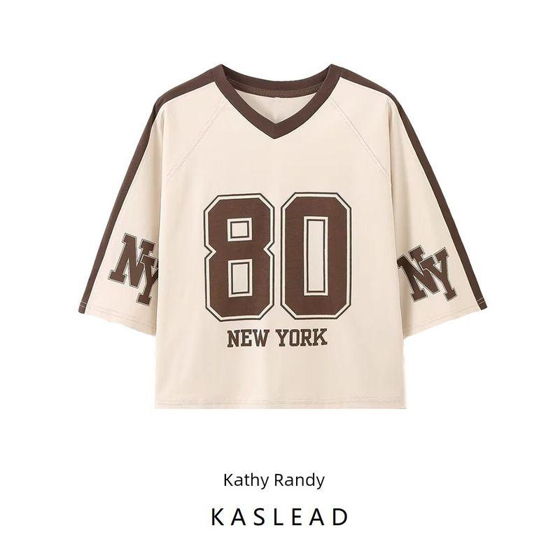 Kaslead New Arrival Women's Fashion Style Fashion Minimalist Print Preppy Style T-shirt 0264818